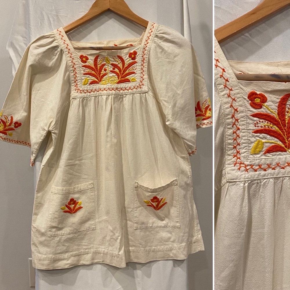 Vintage Ivory Embroidered Floral Top